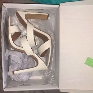 White 2-strap slip on heels